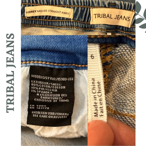 🛍️3/$40 Tribal Jeans Mid Rise Straight Fit |Mid-Wash Denim | Ankle Length Size 6 - Picture 6 of 6